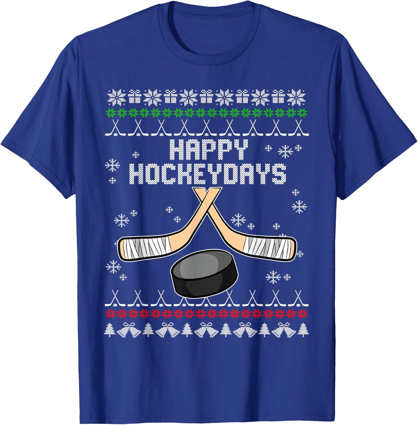 Happy Hockeydays Ugly Christmas Pajama Cool Hockey Pun X-Mas T-Shirt - T-Shirt | Royal