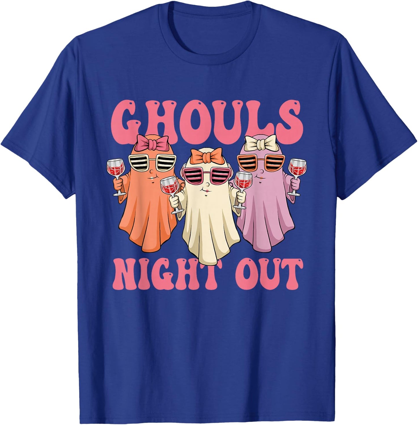 Ghouls Night Out Spooky Women Halloween Party Wine Ghosts T-Shirt - T-Shirt | Royal