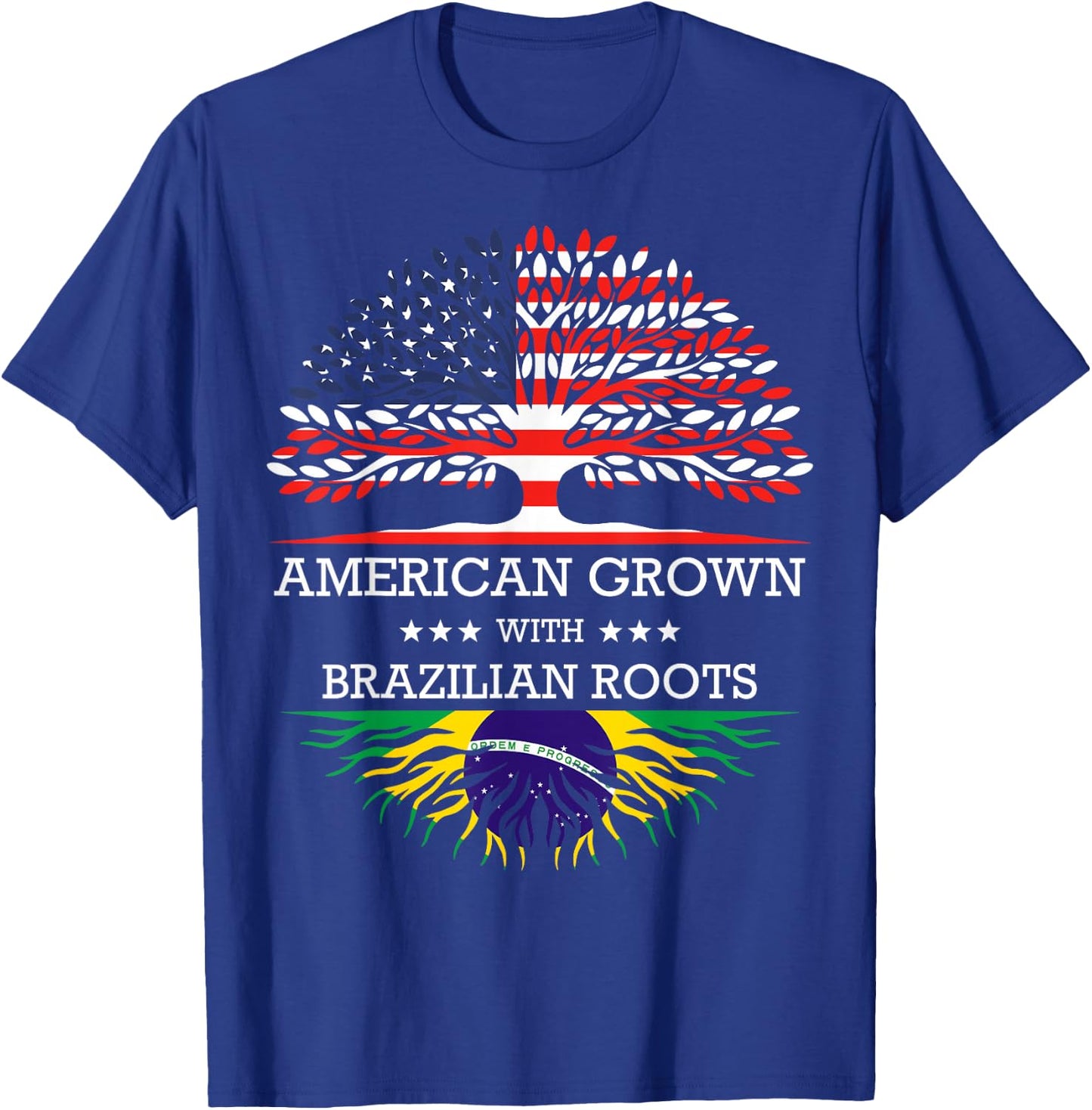 American Grown with Brazilian Roots USA Flag T-Shirt - T-Shirt | Royal