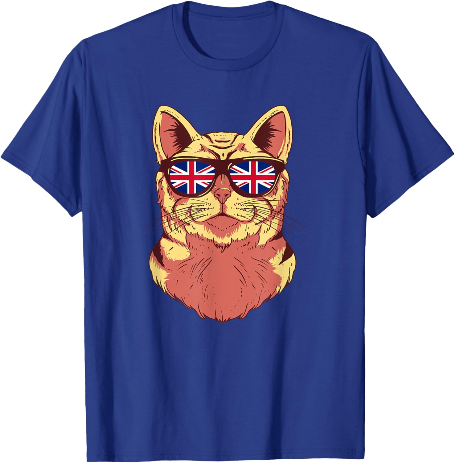 United Kingdom Flag British Cat Sunglasses Funny Cat Lover Men Women Kids T-Shirt - T-Shirt | Royal