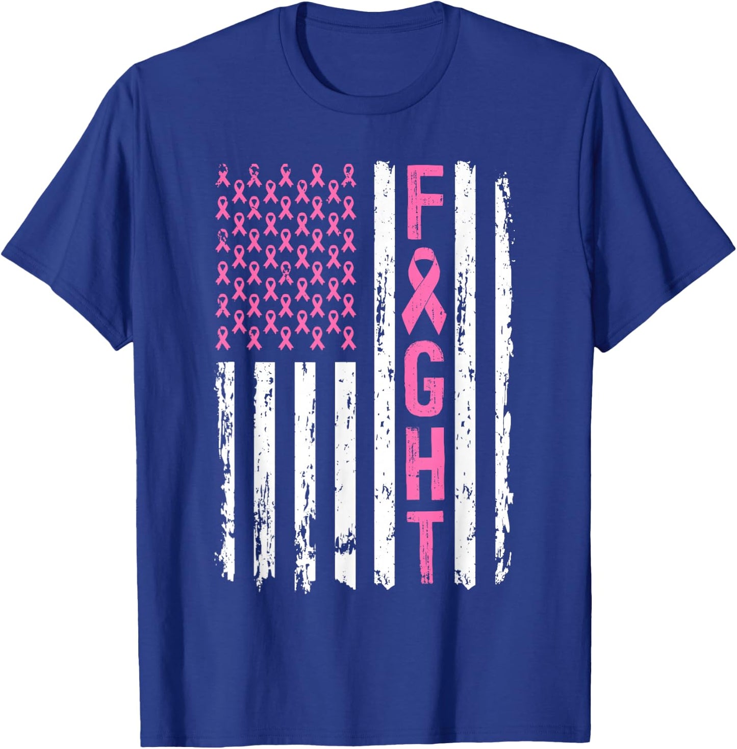 Fight Breast Survivor American Flag Breast Cancer Awarenes T-Shirt - T-Shirt | Royal
