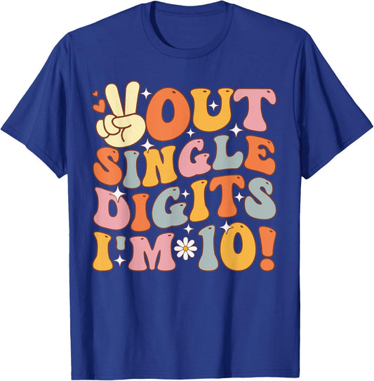 Peace Out Single Digits Retro Groovy 10th Birthday Kids Girl T-Shirt - T-Shirt | Royal