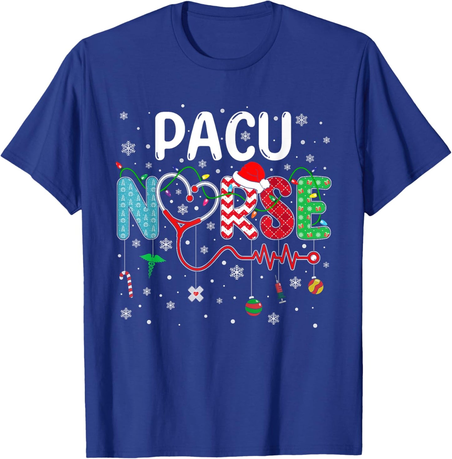Merry Christmas Nurse Funny PACU Nurse Christmas Pattern T-Shirt - T-Shirt | Royal