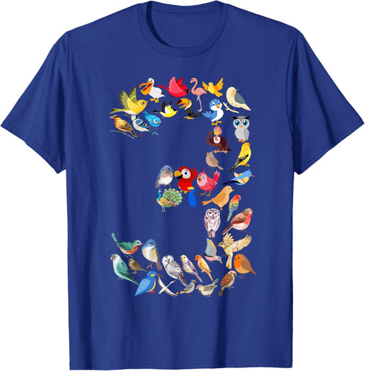 Toddler 3rd Birthday Birds Themed 3 Year Old Kids Bird Lover T-Shirt - T-Shirt | Royal