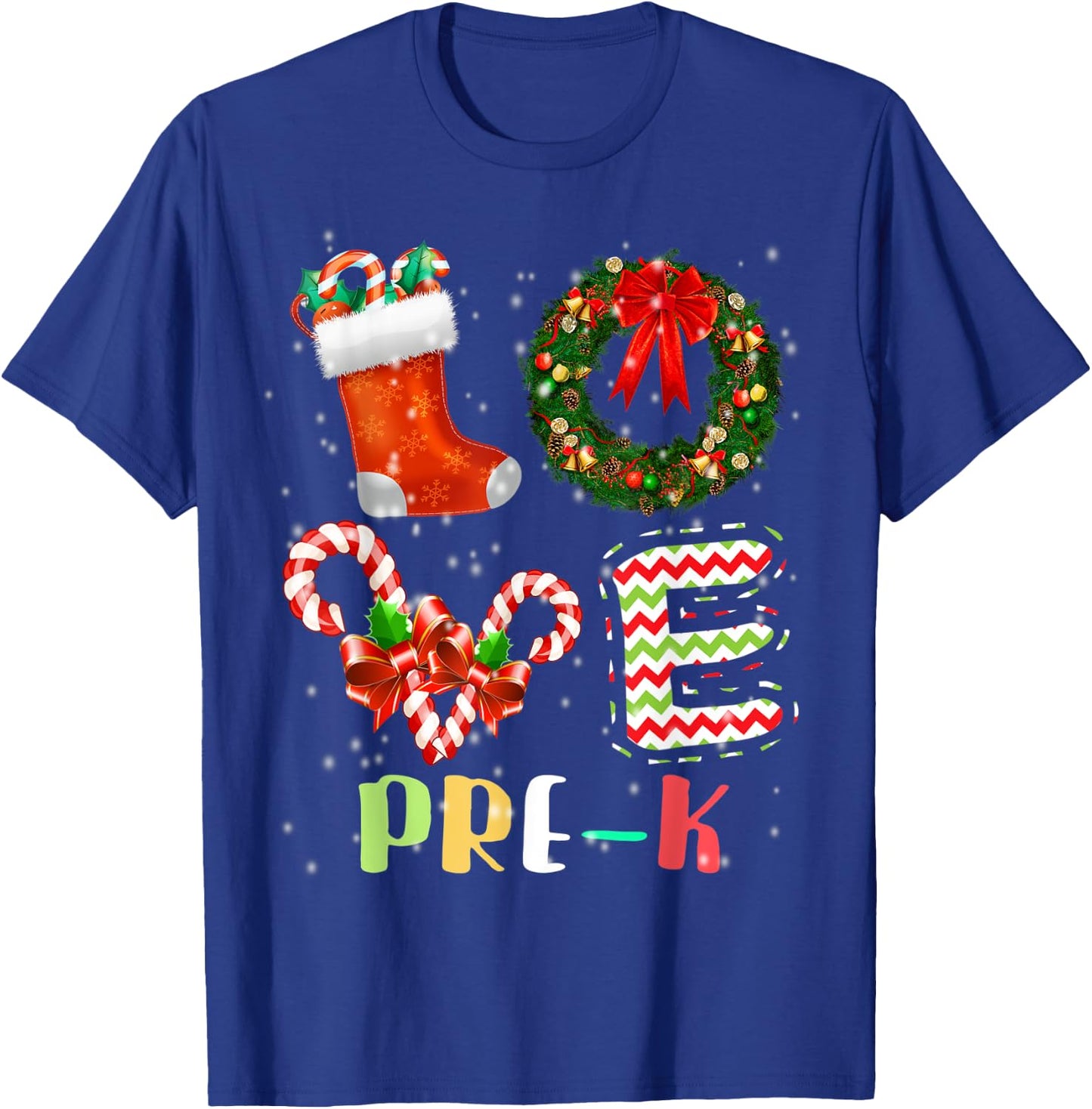 Love Pre-K Christmas Teacher T-Shirt - T-Shirt | Royal