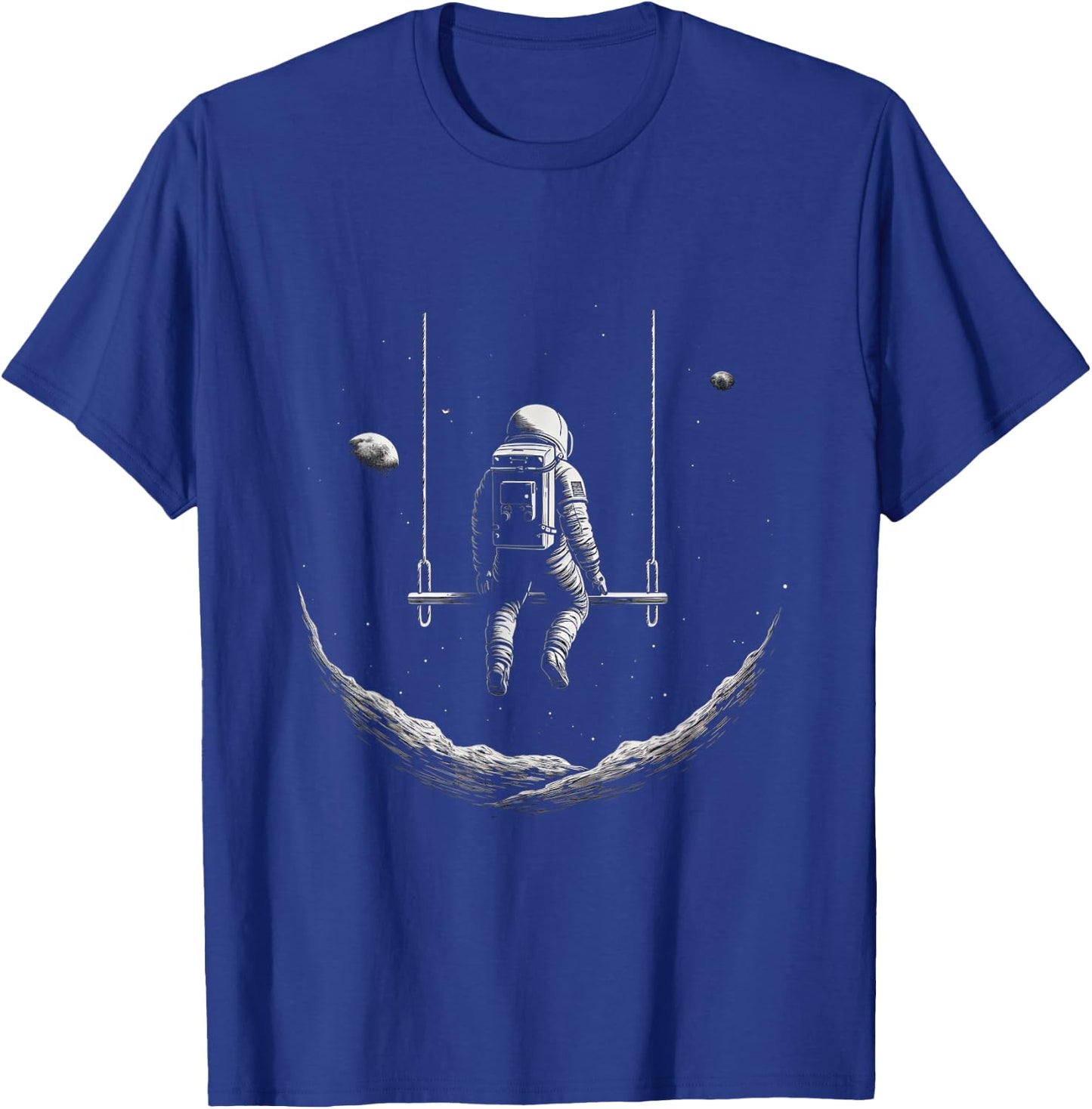 Astronaut Sitting on a Swing in Space Stars Moon T-Shirt - T-Shirt | Royal