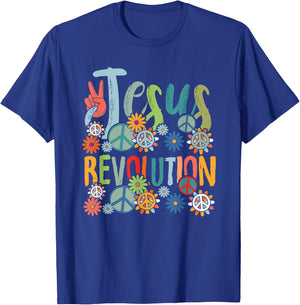 Jesus Revolution Faith Retro Groovy Flower Peace Sign T-Shirt - T-Shirt | Royal