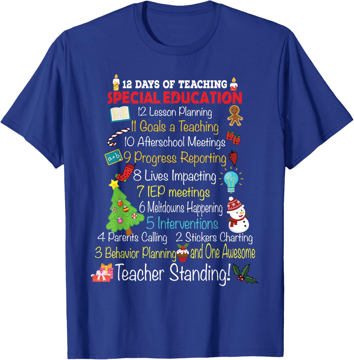 Teacher Joy Larsen Falls Apparel -Adults Black Christmas Special Education Teacher T-Shirt - T-Shirt | Royal