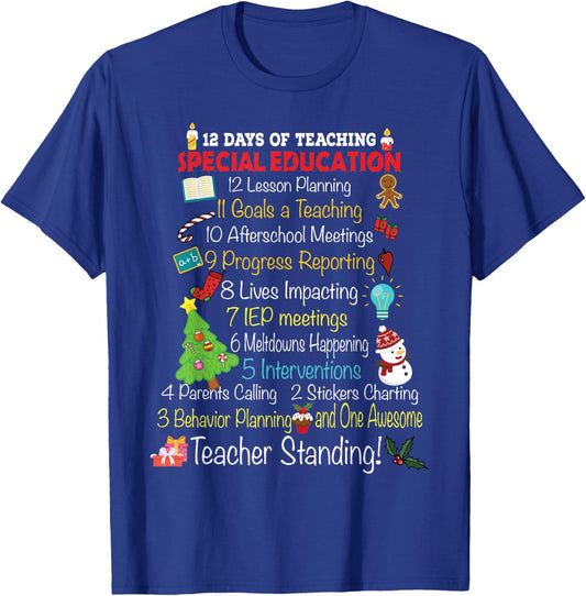 Teacher Joy Larsen Falls Apparel -Adults Black Christmas Special Education Teacher T-Shirt - T-Shirt | Royal