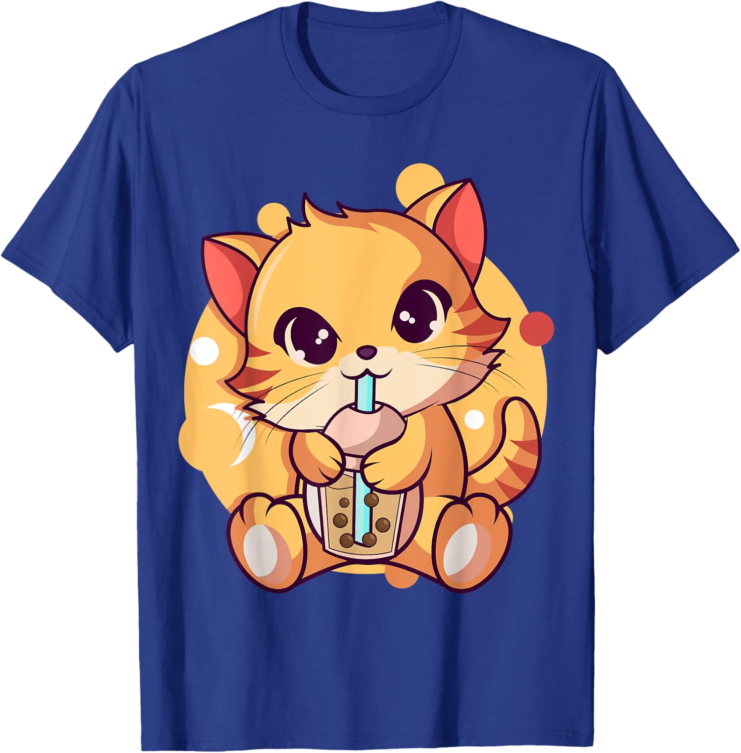 Kawaii Anime Cat Drinking Boba Tea Cat Bubble Tea Women Girls Kids T-Shirt - T-Shirt | Royal