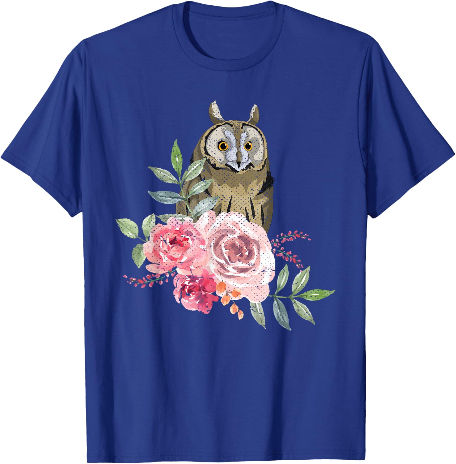 Owl Lover Flower Roses Wise Bird Animal Vintage Owl T-Shirt - T-Shirt | Royal