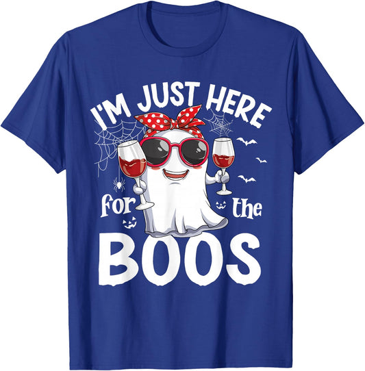 I'm Just Here For The Boos Funny Halloween Women Ghost W.ine T-Shirt - T-Shirt | Royal