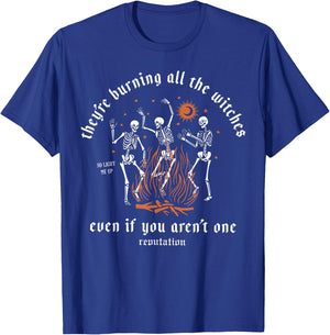 They're Burning All The Witches Halloween Skeleton Dancing T-Shirt - T-Shirt | Royal
