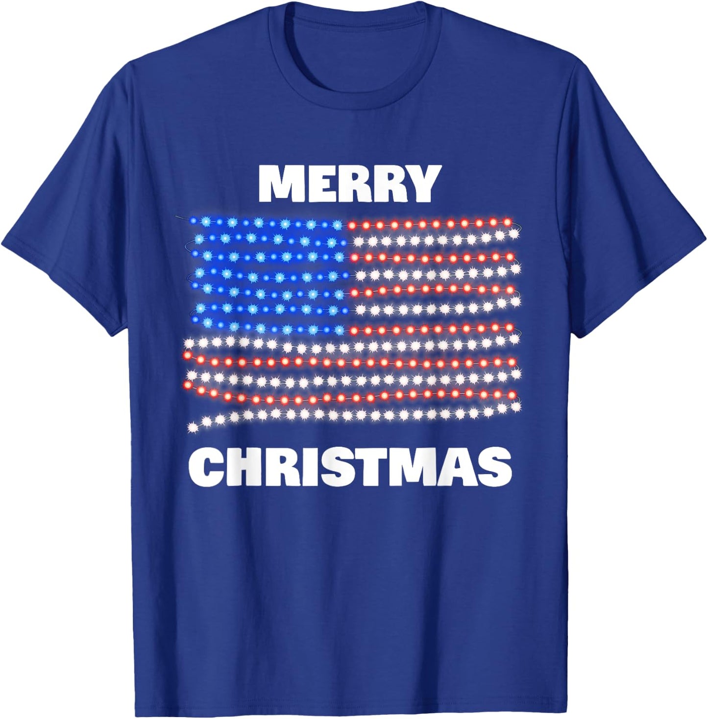 American USA Flag Patriotic Merry Christmas Xmas Lights Women Kids Men T-Shirt - T-Shirt | Royal