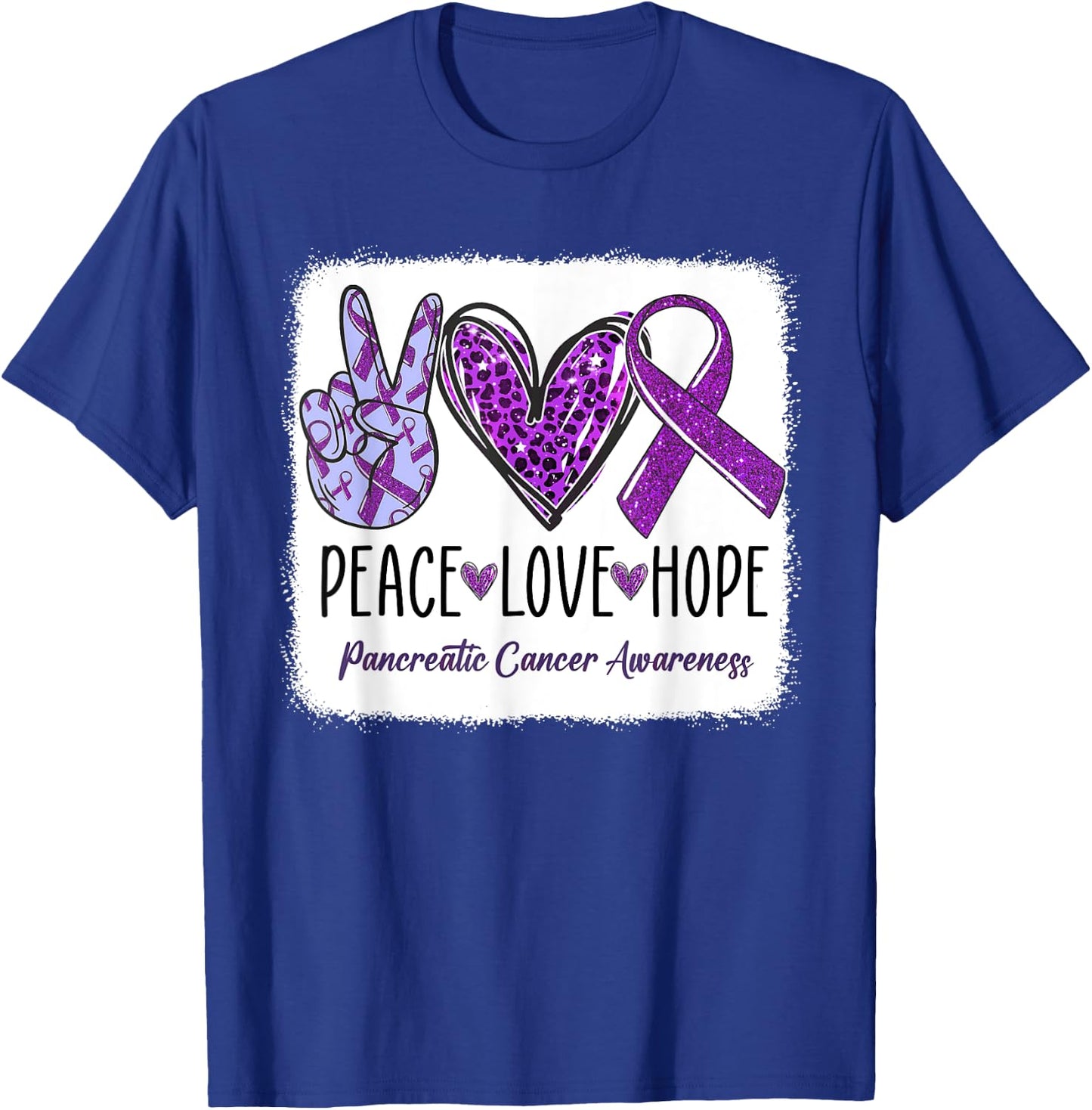 Peace Love Hope Ribbon Purple Pancreatic Cancer Awareness T-Shirt - T-Shirt | Royal