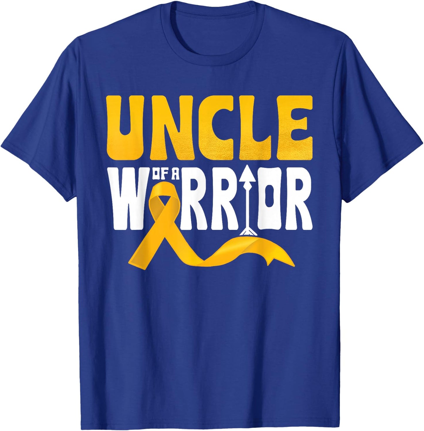 Uncle Of A Warrior Childhood Cancer Awareness Gold Ribbon T-Shirt - T-Shirt | Royal