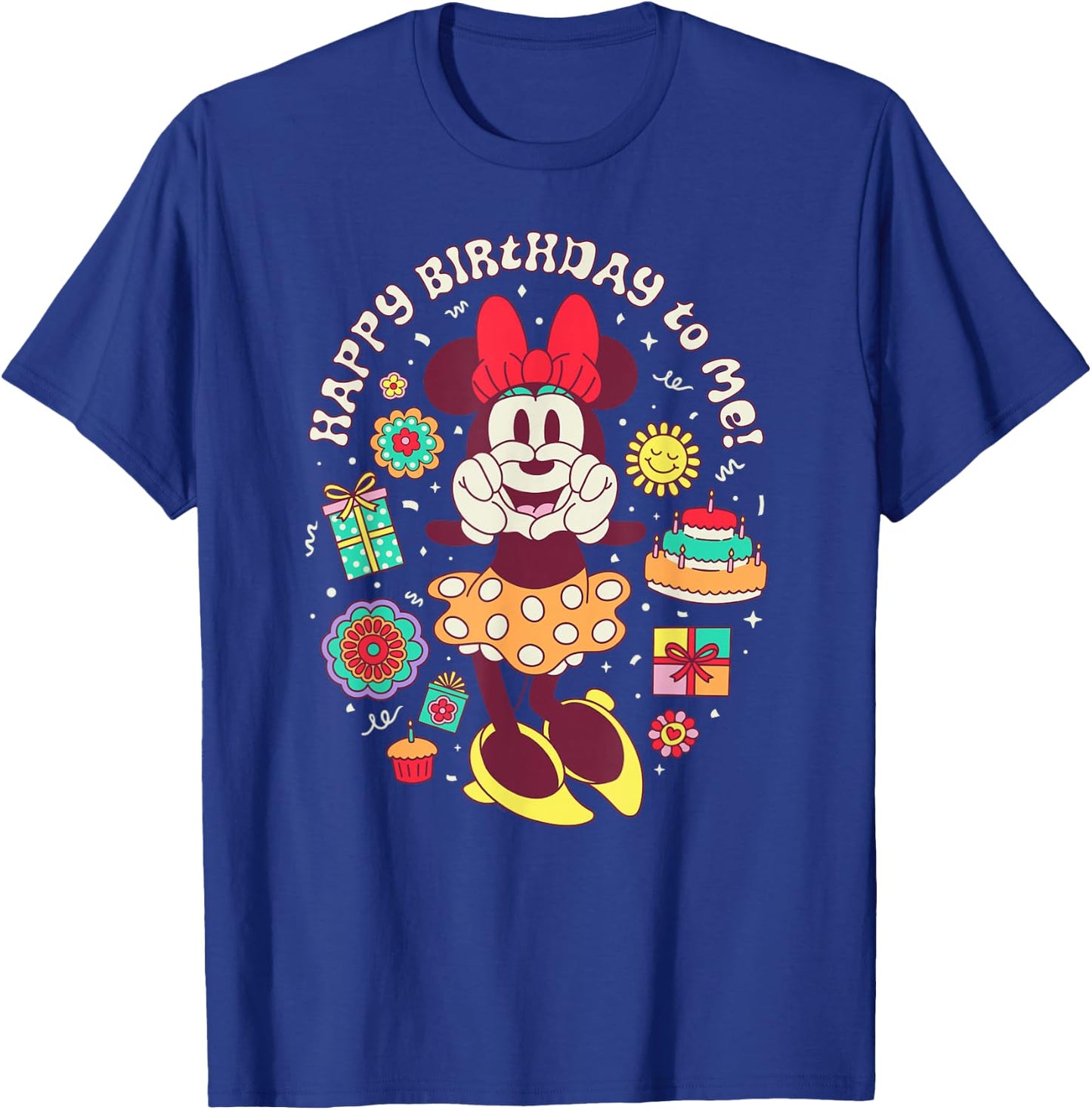 Disney Minnie Mouse Happy Birthday to Me Finger Heart Retro T-Shirt - T-Shirt | Royal
