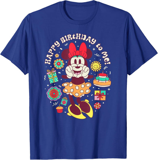 Disney Minnie Mouse Happy Birthday to Me Finger Heart Retro T-Shirt - T-Shirt | Royal