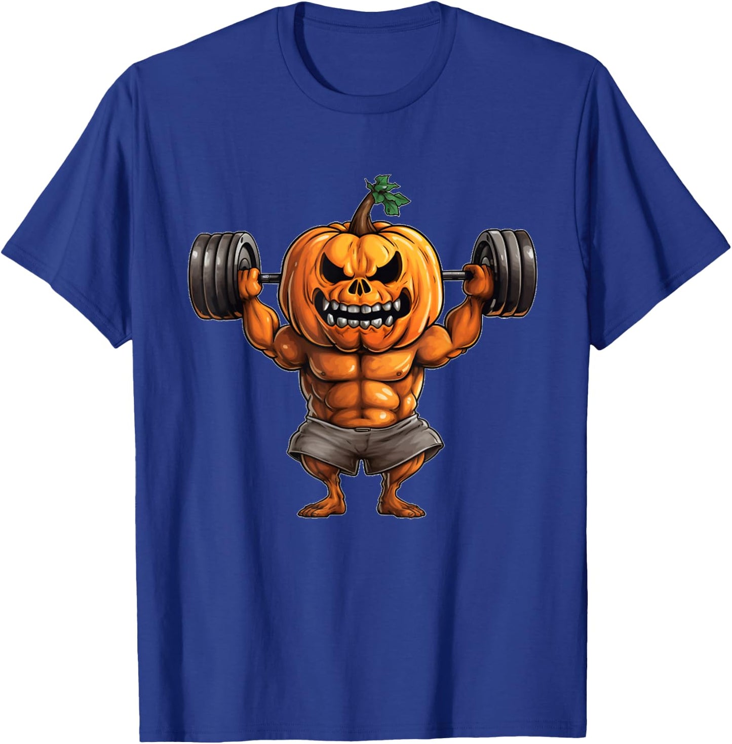 Pumpkin Lifting Weights Bodybuilding Halloween Weightlifting T-Shirt - T-Shirt | Royal