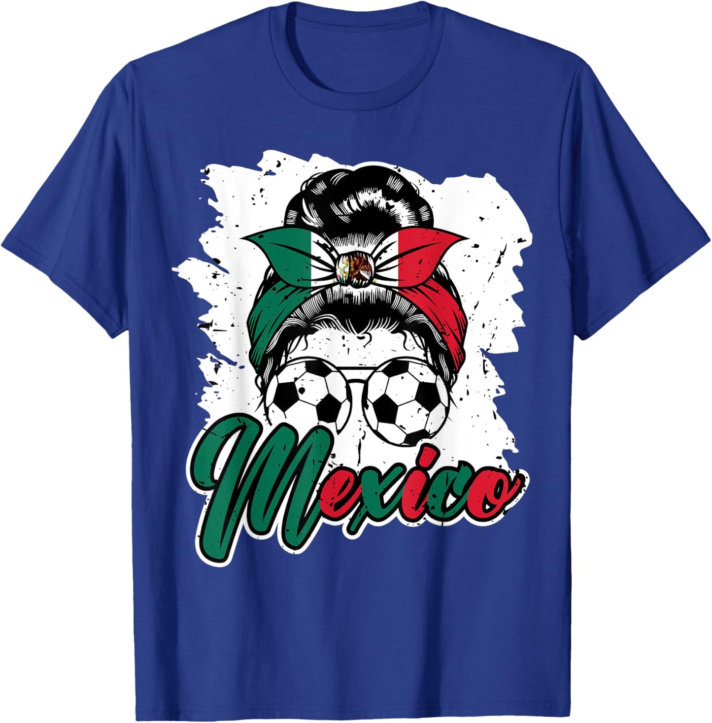 Soccer Mexico Messy Bun Mexican Flag Football Girls Women T-Shirt - T-Shirt | Royal