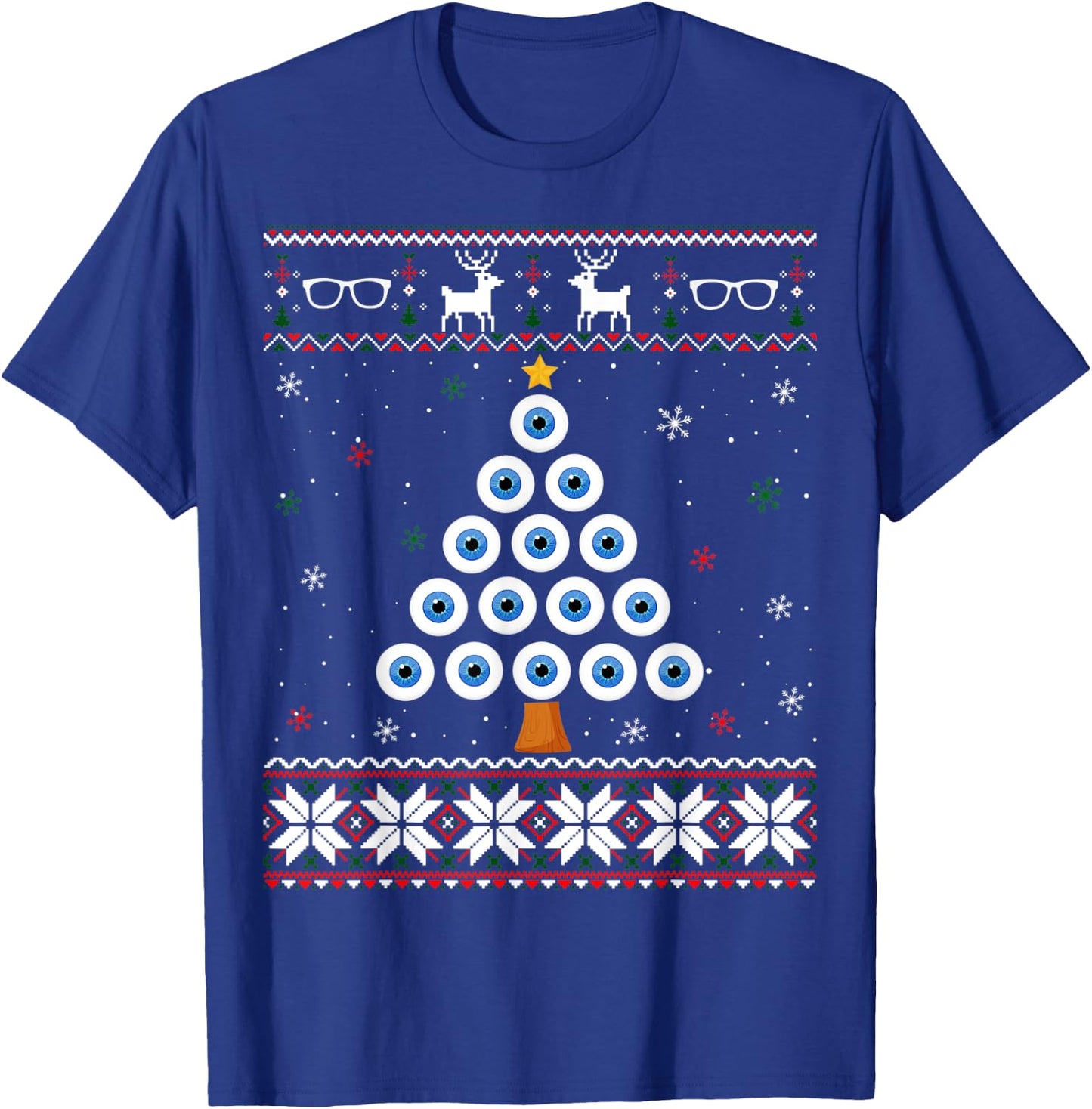 Eye Ball Christmas Tree Optometry Ugly Xmas Sweater T-Shirt - T-Shirt | Royal