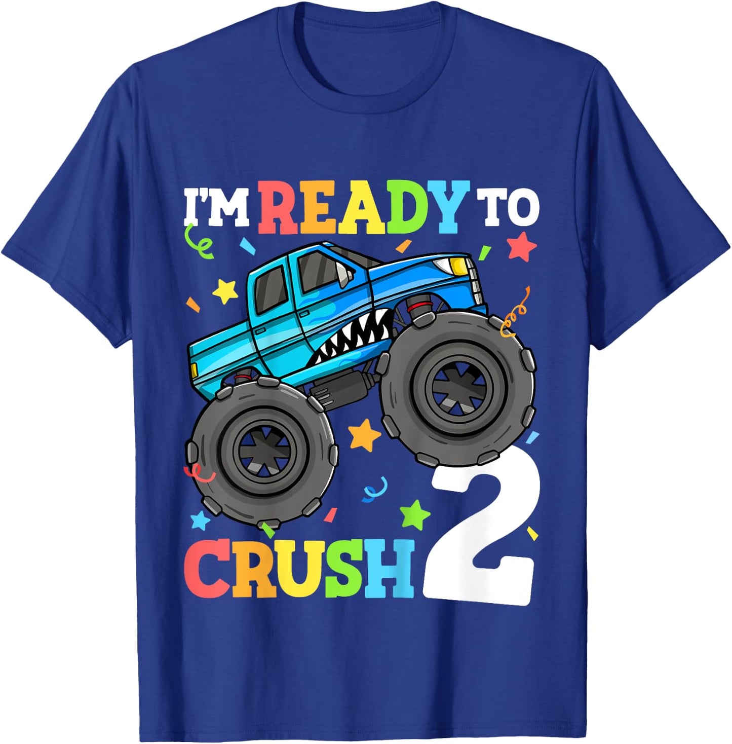 Kids Monster Truck Shark 2nd Birthday Boy Toddler 2 Two Year Old T-Shirt - T-Shirt | Royal