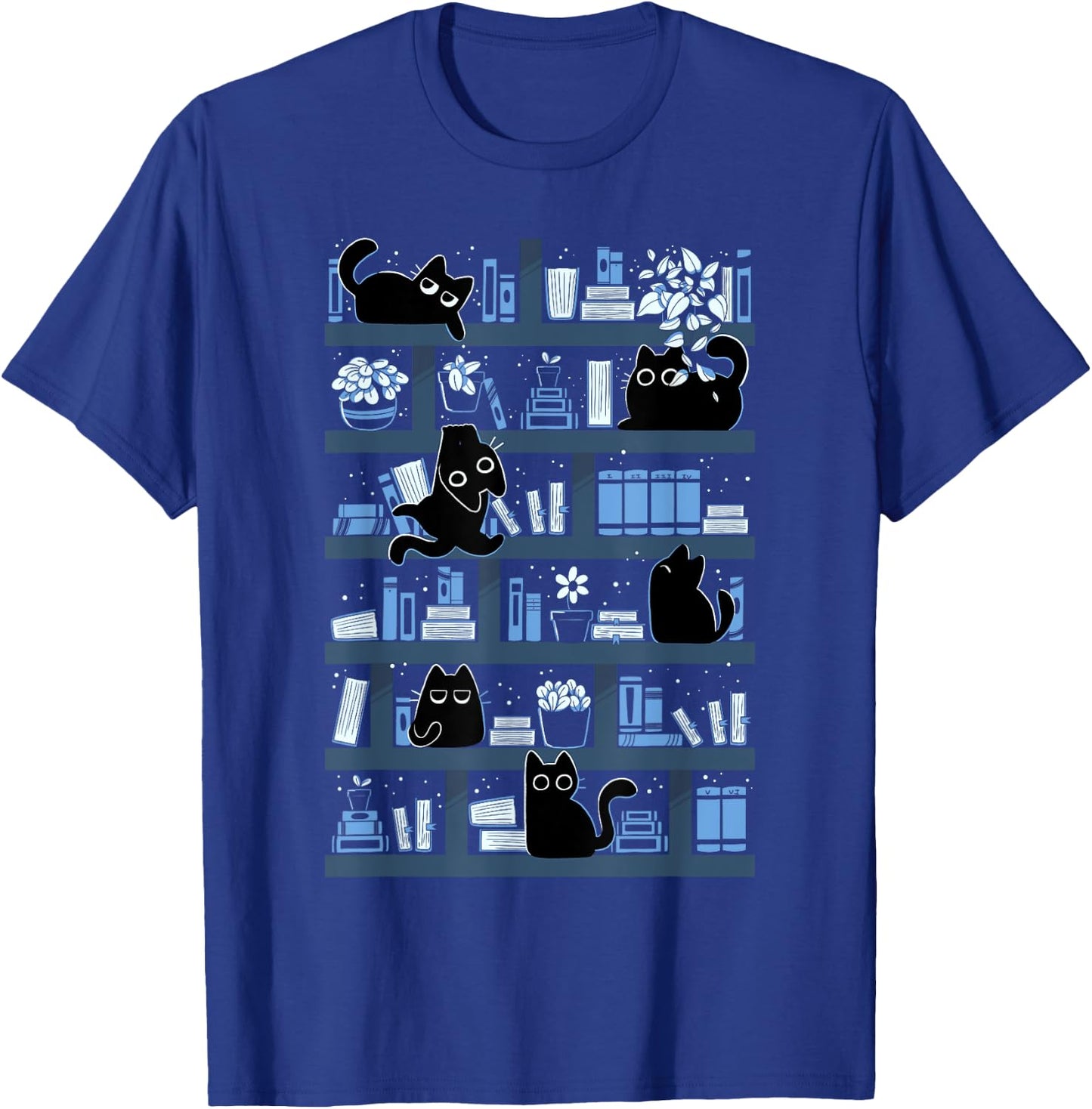 Purrfect Library Cats On A Bookshelf Cute Book Reader T-Shirt - T-Shirt | Royal