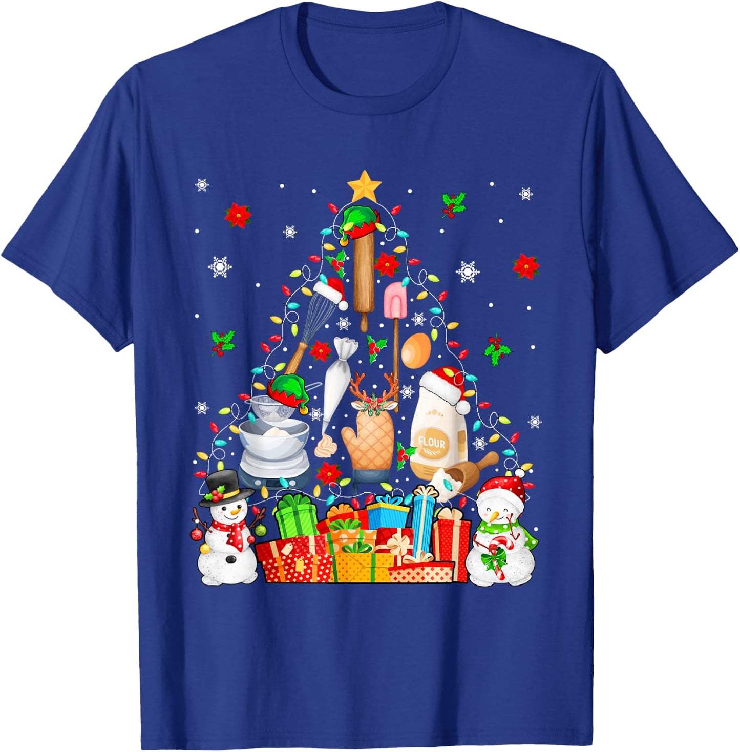 Baking Tools As Christmas Tree Xmas Lights Snowmen Baker T-Shirt - T-Shirt | Royal