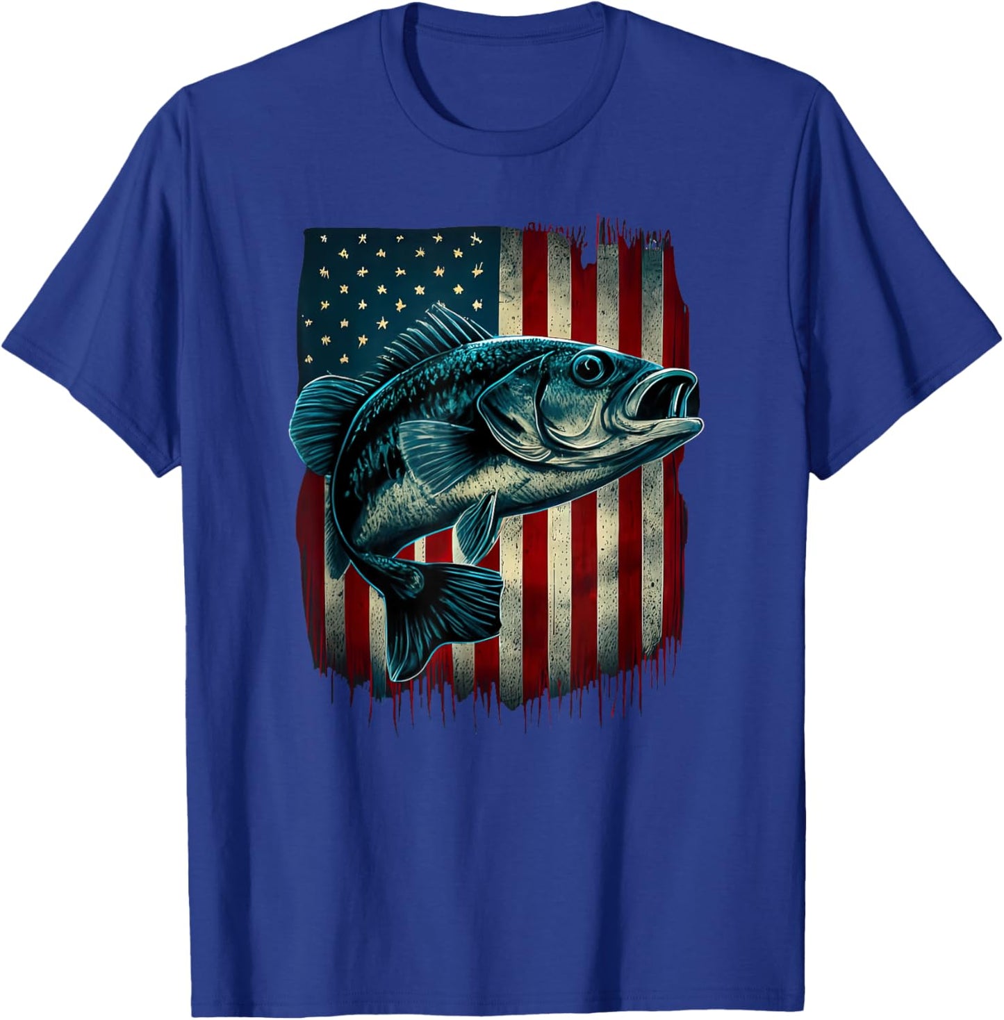 Fishing American Flag Vintage USA Bass Fisherman Gift T-Shirt - T-Shirt | Royal