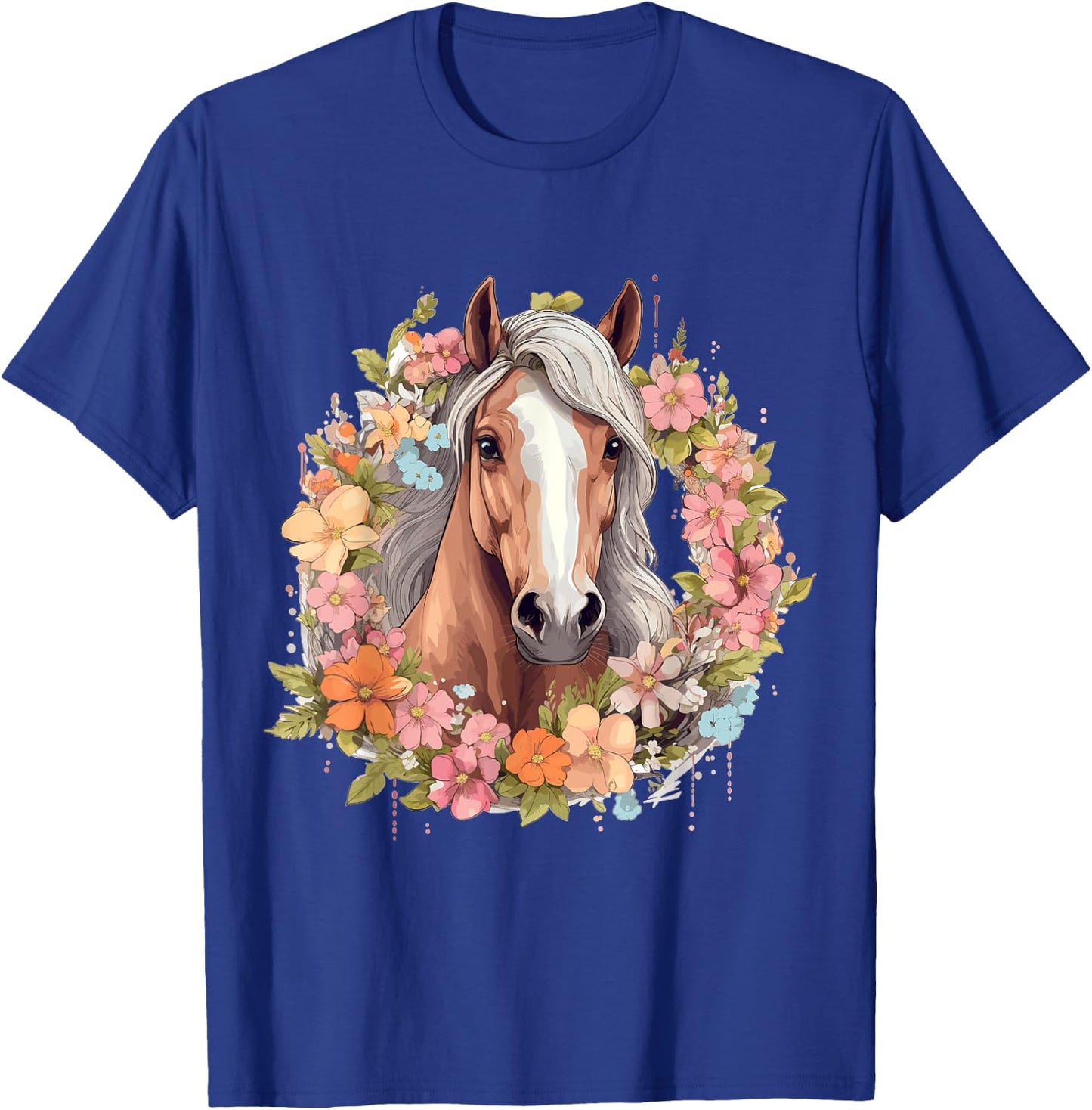 Horse Riding Horses with Flowers T-Shirt - T-Shirt | Royal