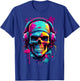 Colorful Skull With Headphones - Music Themed Horror T-Shirt - T-Shirt | Royal