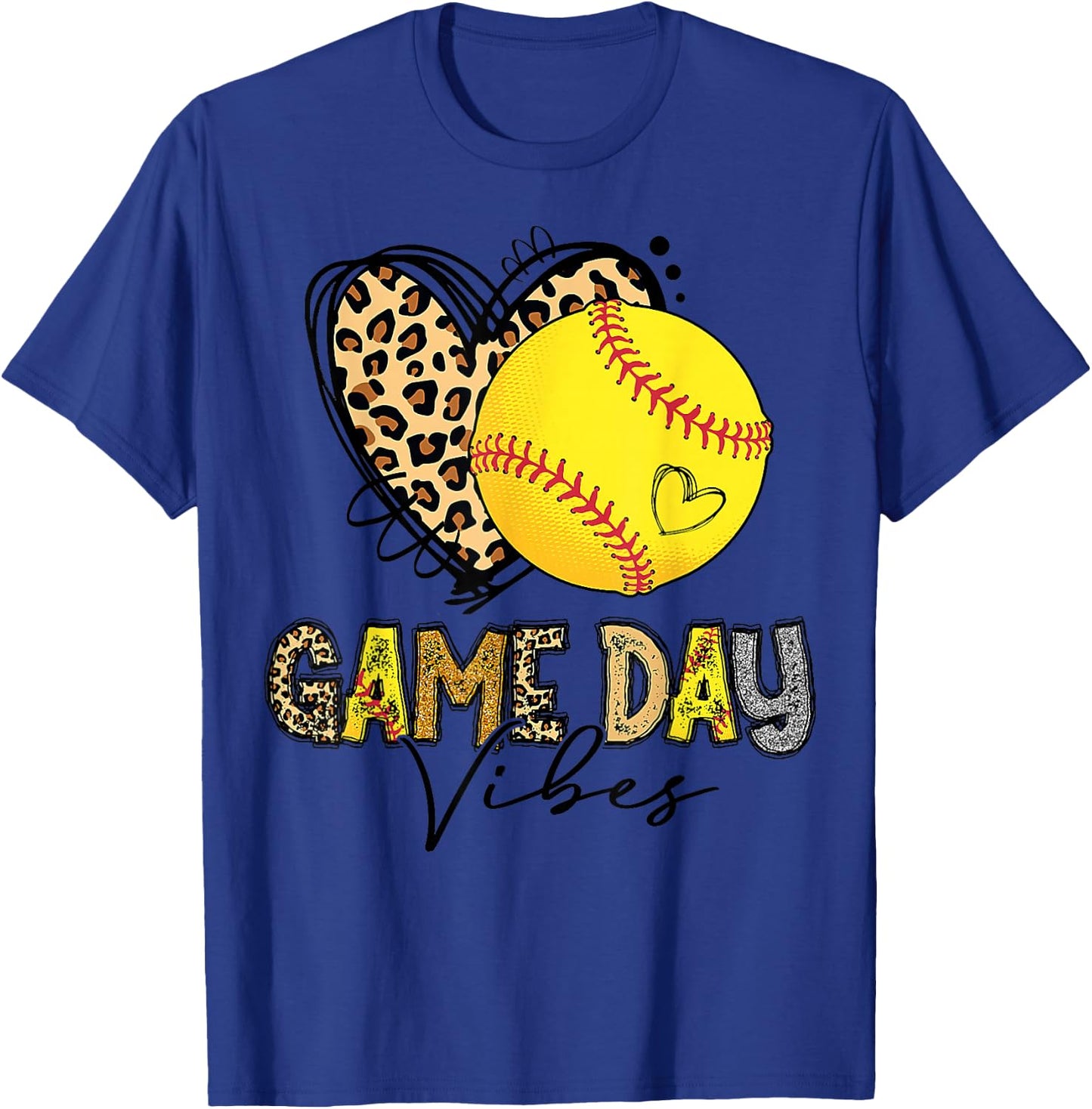 Bleached Softball Game Day Vibes Leopard Heart Headband Mom T-Shirt - T-Shirt | Royal
