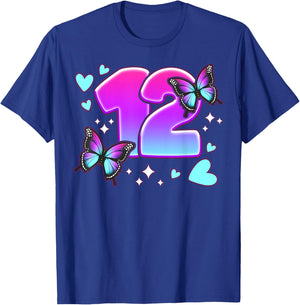 Birthday Girl 12 Years, Butterflies and Number 12 T-Shirt - T-Shirt | Royal
