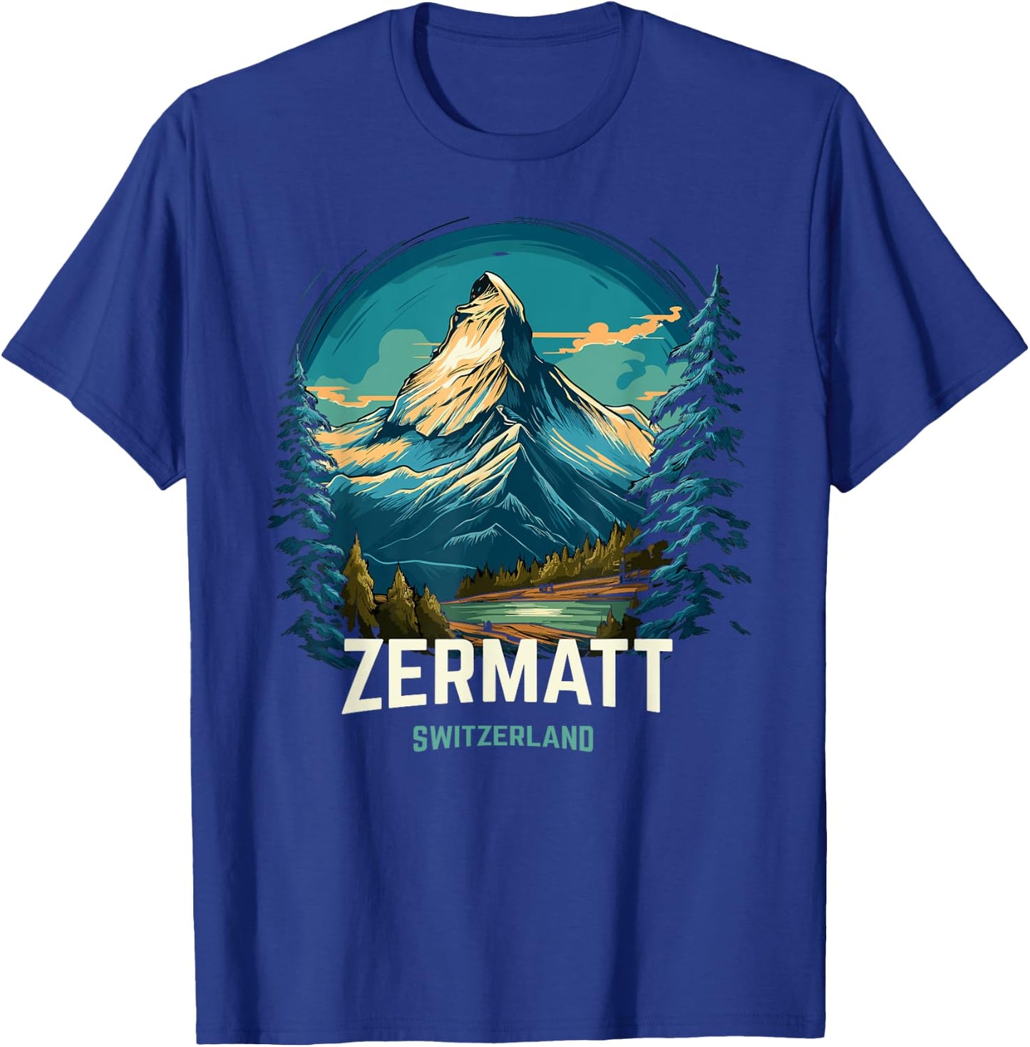 Zermatt Switzerland Vintage Ski Trip Matterhorn T-Shirt - T-Shirt | Royal