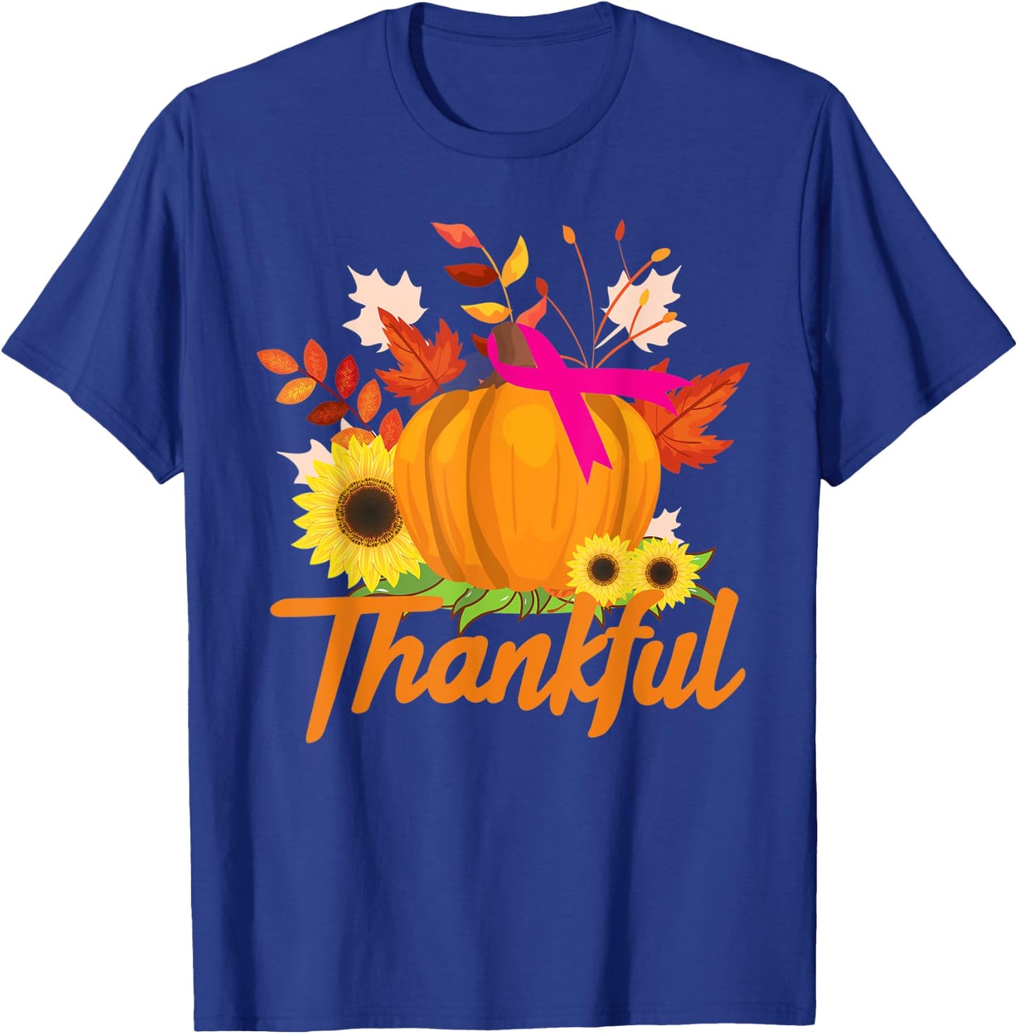 Breast Cancer Survivor Shirt Thankful Pink Ribbon Sunflower T-Shirt - T-Shirt | Royal