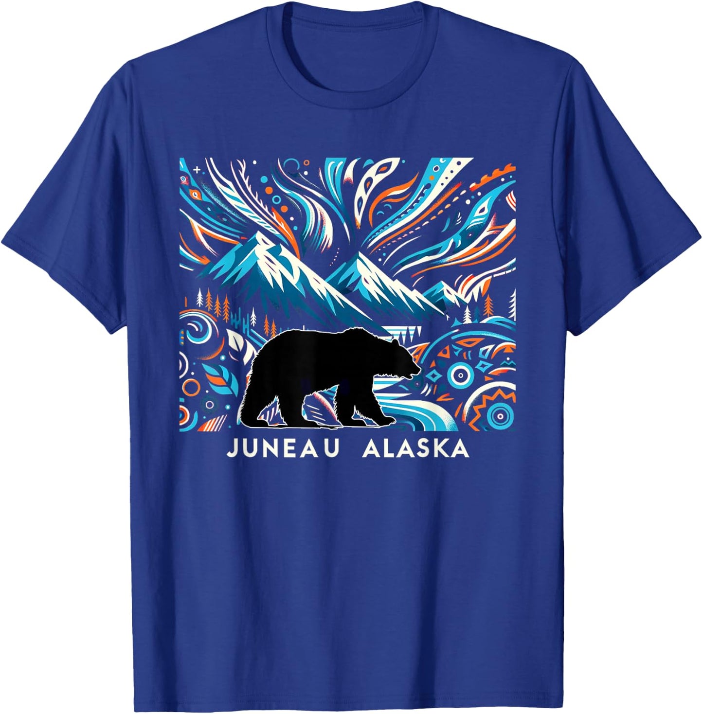 Alaska State Mountain With Bear Juneau Alaska Souvenir T-Shirt - T-Shirt | Royal