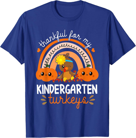 Teacher Thanksgiving Thankful For My Kindergarten Turkeys T-Shirt - T-Shirt | Royal