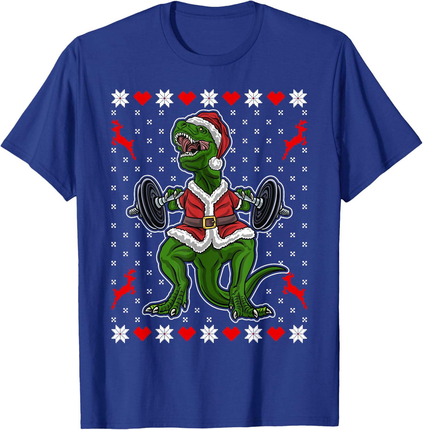 Cute T-Rex in the Gym - Funny Weight Lifting Christmas Dino T-Shirt - T-Shirt | Royal