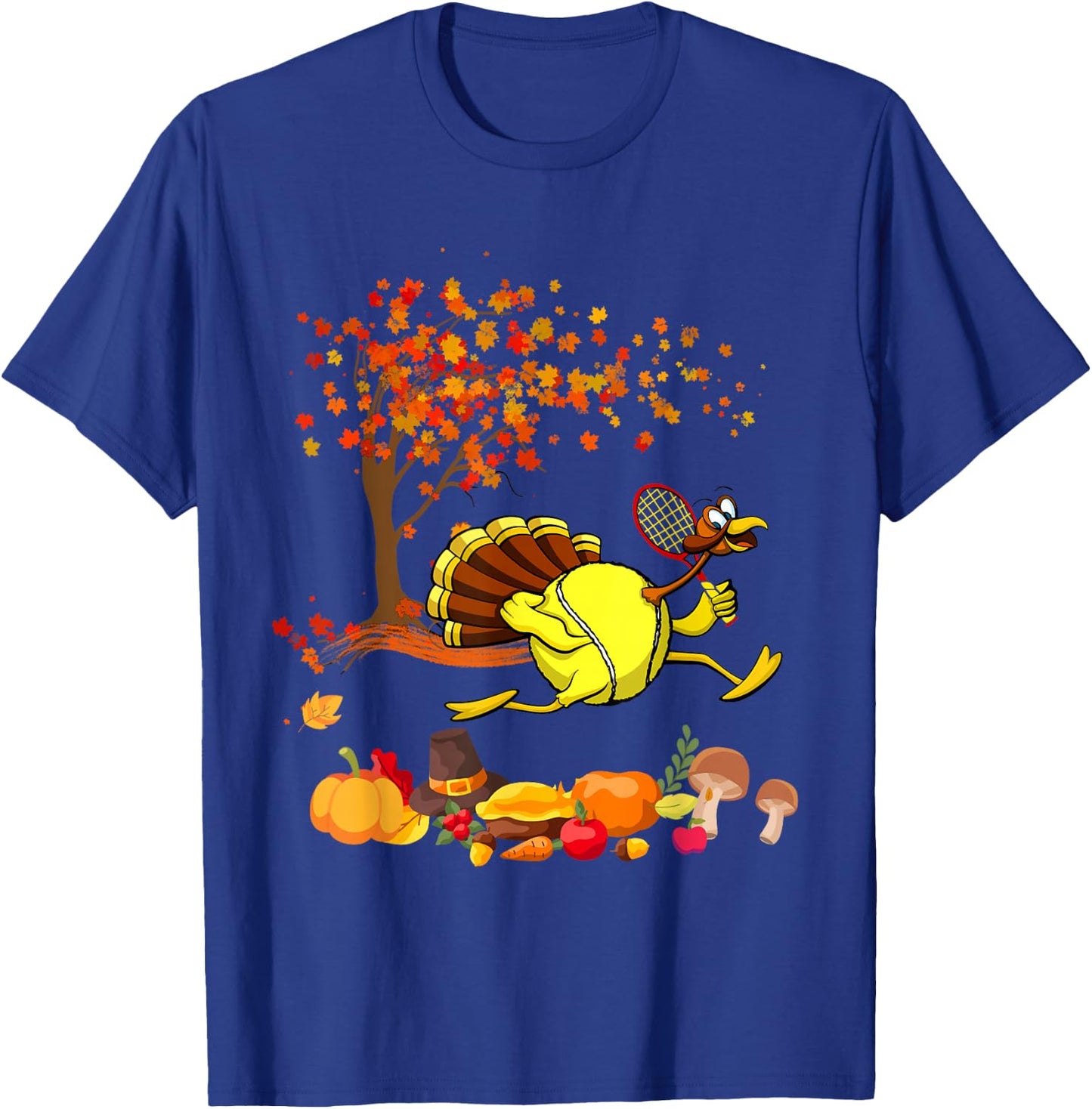 Tennis Turkey Thanksgiving Fall Tree Tennis Player Lover T-Shirt - T-Shirt | Royal