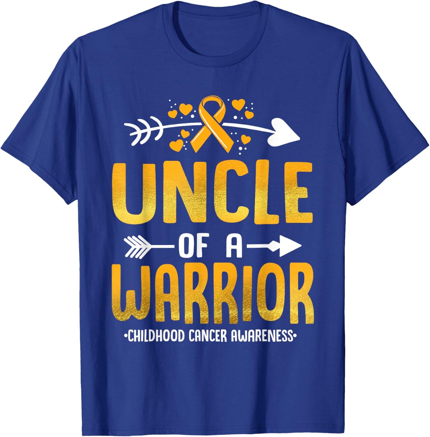 Uncle Of A Warrior Childhood Cancer Awareness Gold Ribbon T-Shirt - T-Shirt | Royal