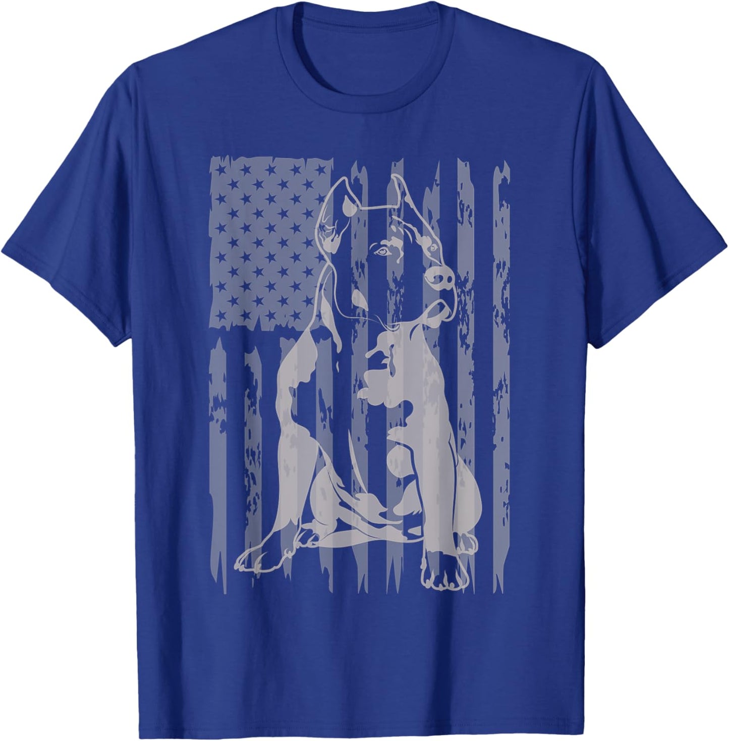 Pitbull Lover American Flag Patriotic Dad Mom Vintage Funny T-Shirt - T-Shirt | Royal