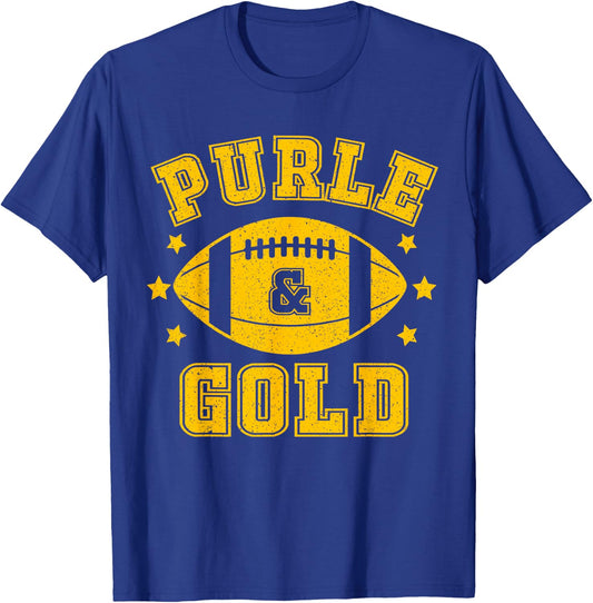 On Gameday Football We Wear Purple And Gold School Spirit T-Shirt - T-Shirt | Royal