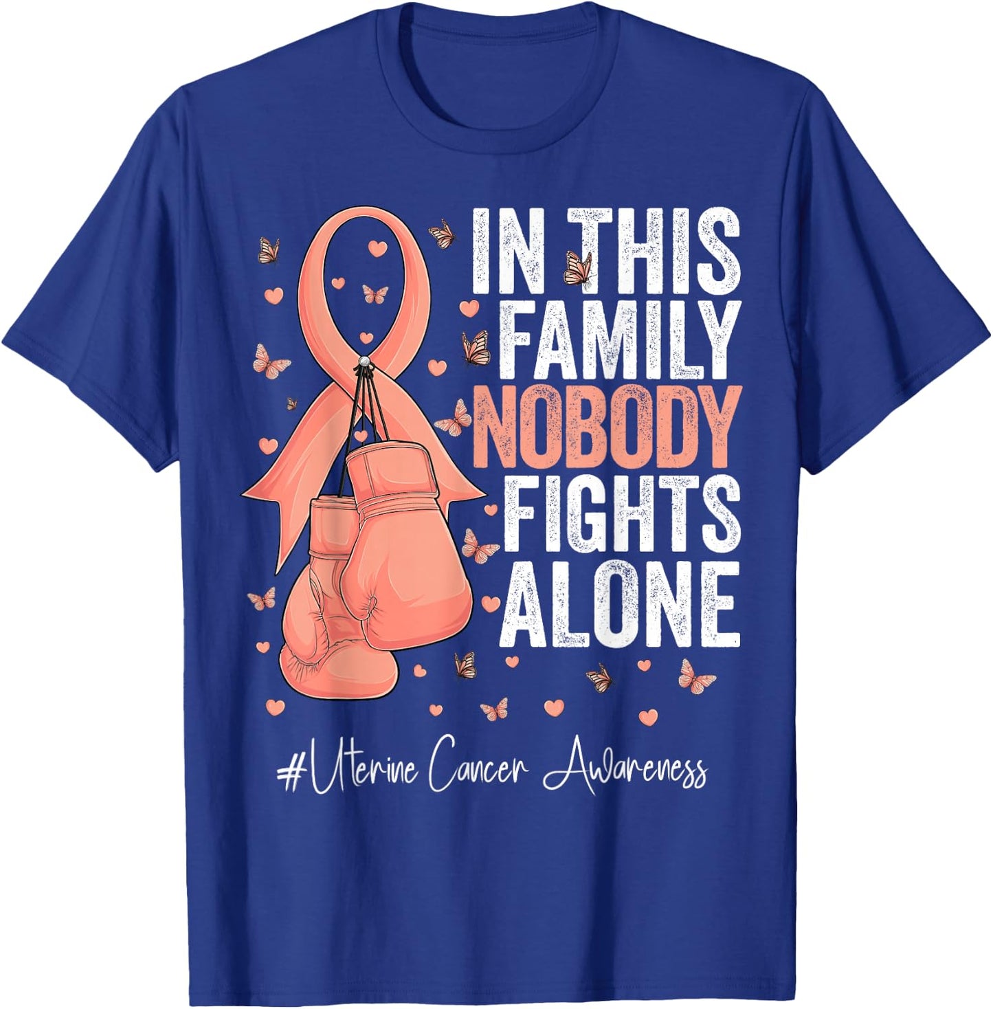 Peach Ribbon Survivor Fighter Uterine Cancer Awareness T-Shirt - T-Shirt | Royal