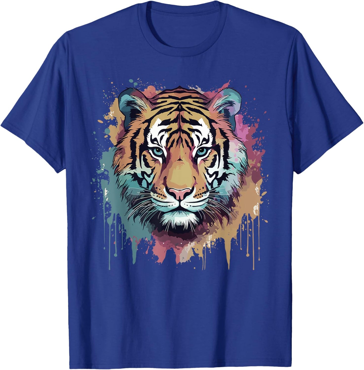 Tiger Art Portrait Big Cat Lover Retro Vintage Girls Graphic T-Shirt - T-Shirt | Royal