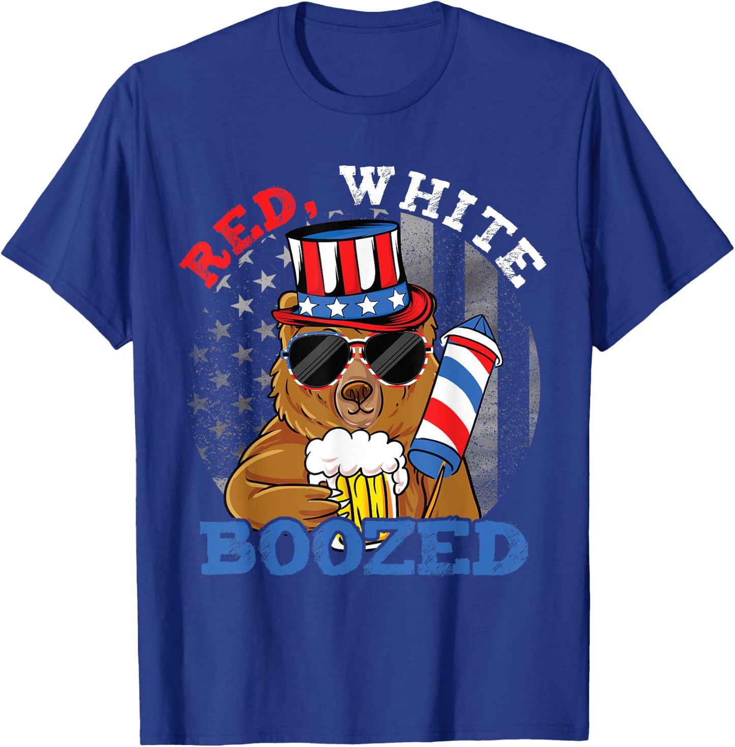 Red White Boozed Funny Bear Booze US 4th of July T-Shirt - T-Shirt | Royal