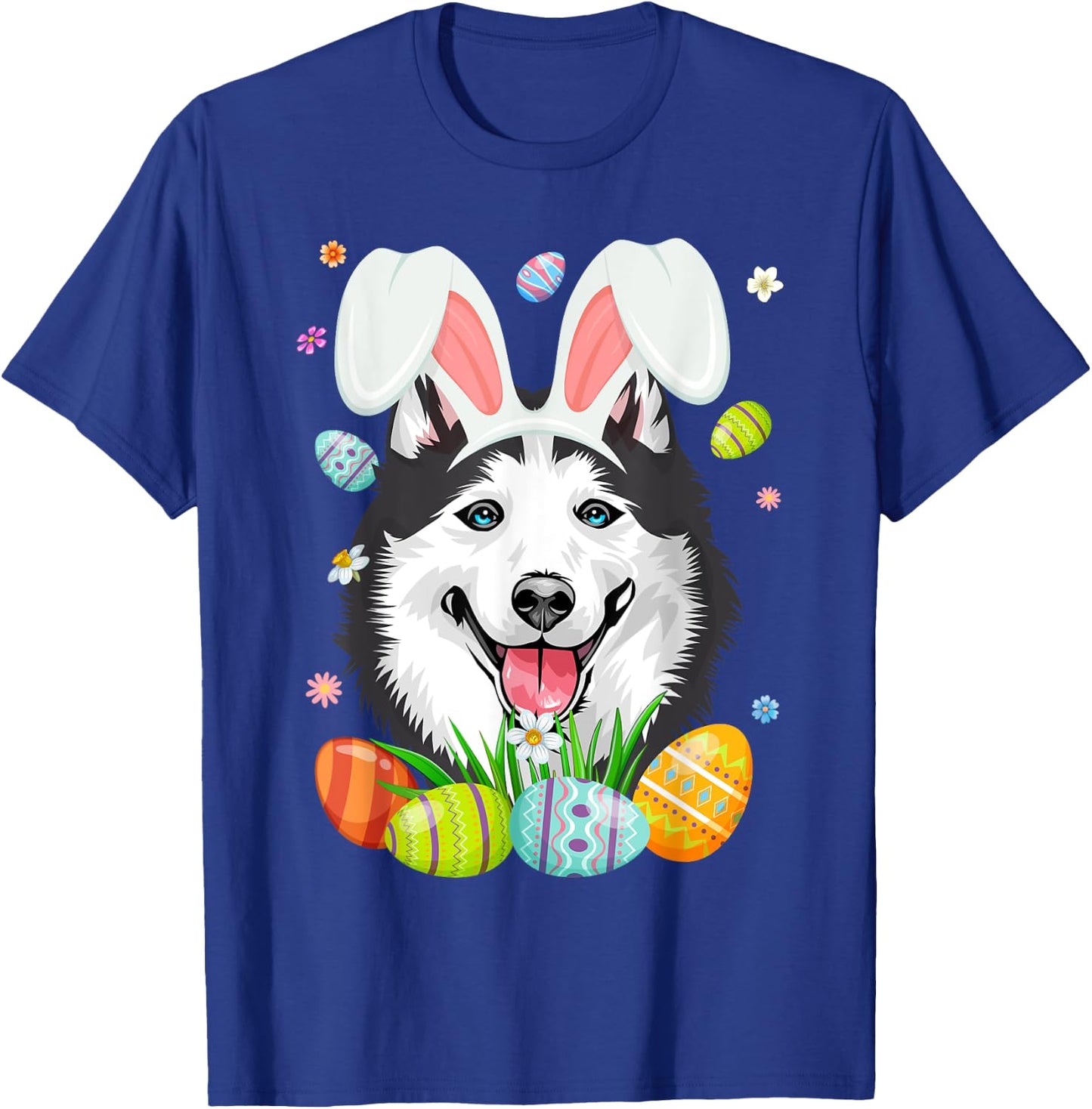 Cute Bunny Siberian Husky Dog Head & Easter Egg Easter Day Women Girls Kids T-Shirt - T-Shirt | Royal