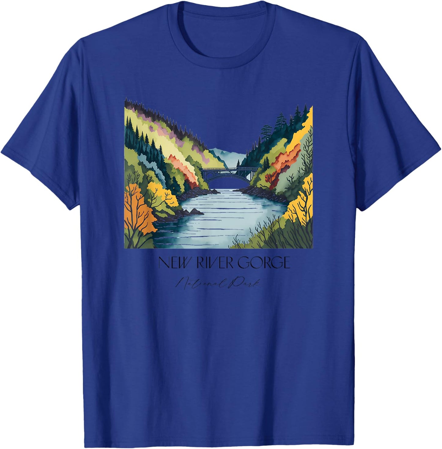 Cool New River Gorge National Park Hiking Watercolor Graphic T-Shirt - T-Shirt | Royal