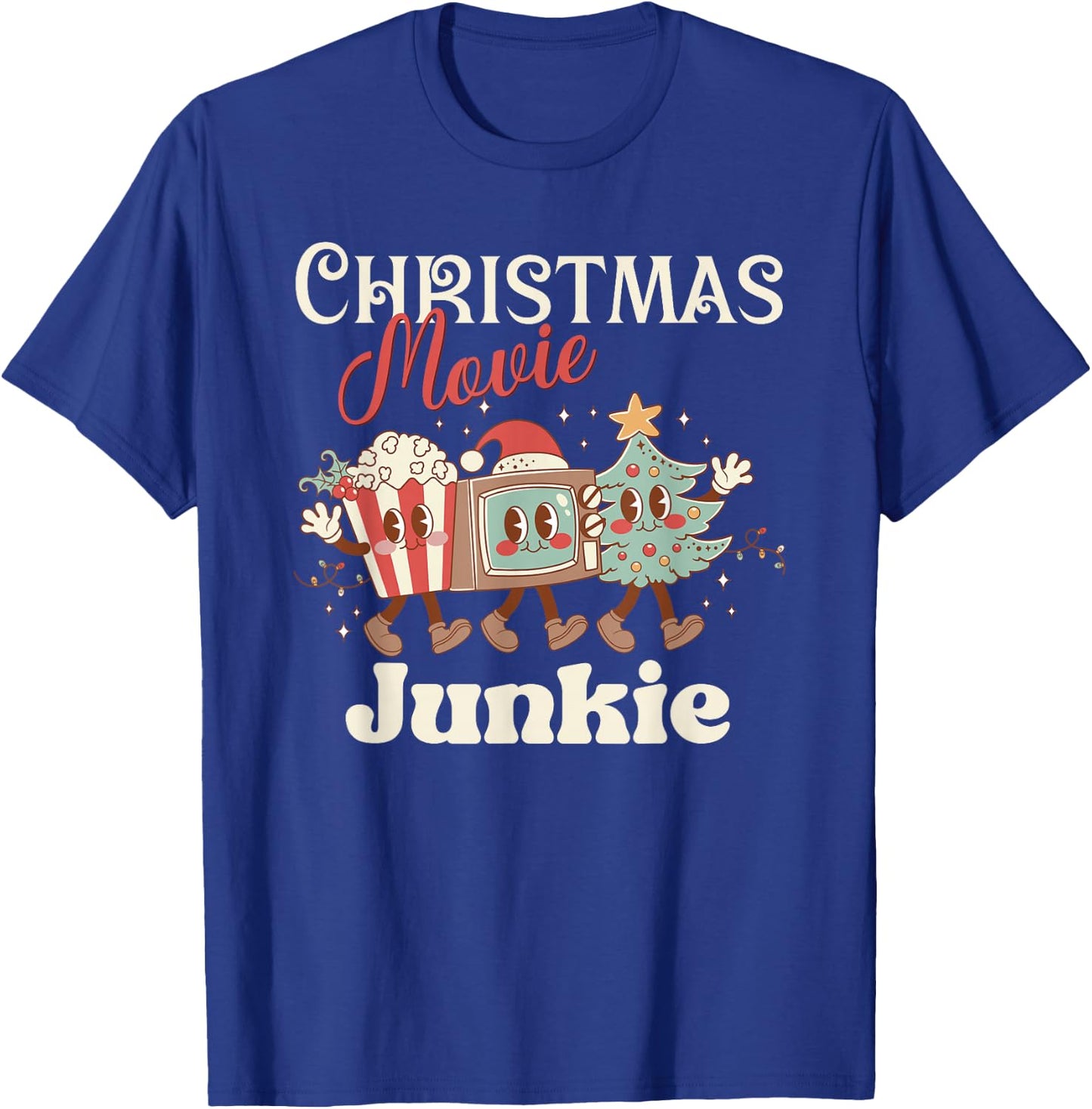 Christmas Movie Junkie Cute Retro Vintage Holiday T-Shirt - T-Shirt | Royal