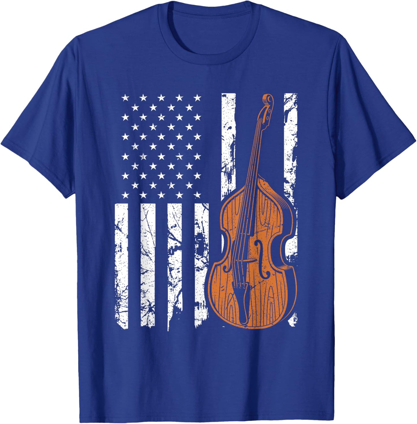 Upright Bass American Flag, Patriotic Double Bass Fiddle Women Men T-Shirt - T-Shirt | Royal