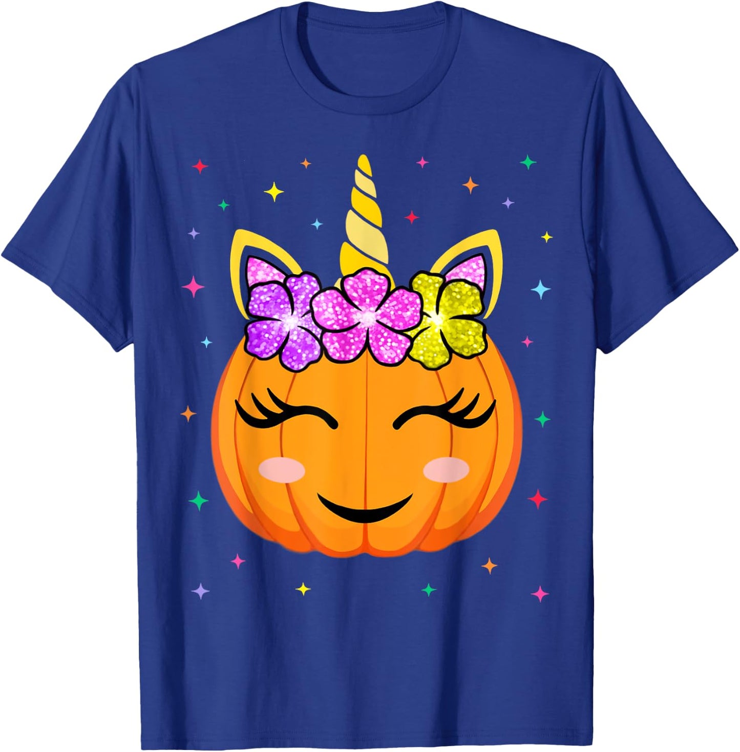 Cute Unicorn Pumpkin Girls Kids Funny Halloween Costume T-Shirt - T-Shirt | Royal
